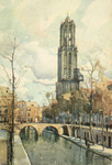 4702 Gezicht op de Oudegracht te Utrecht met in het midden de Gaardbrug en op de achtergrond de Domtoren.